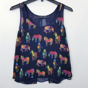 Zara Trafaluc Rainbow Zebras Sheer Tie Back Top